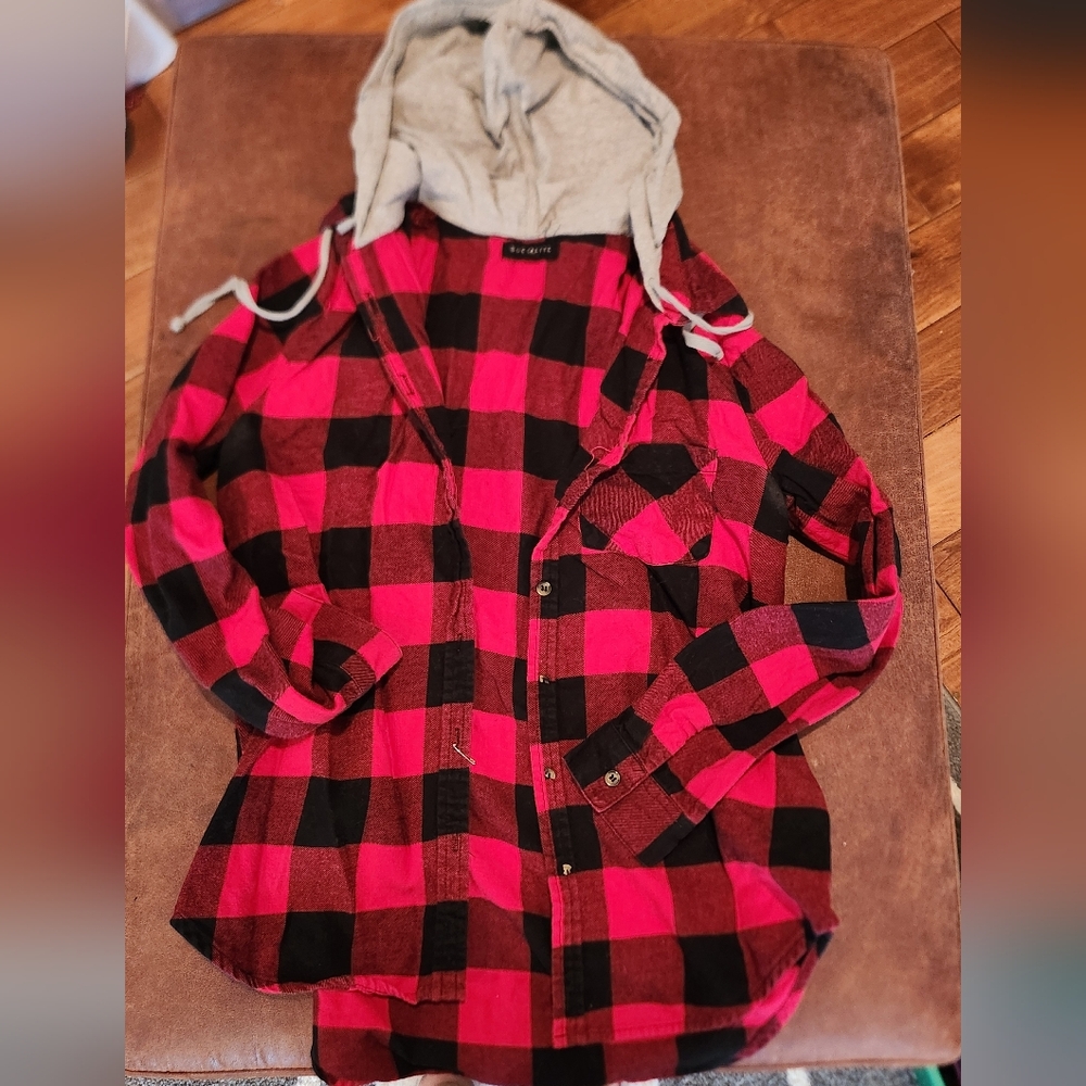 Y2K Socialite Buffalo Plaid Shirt With Hood